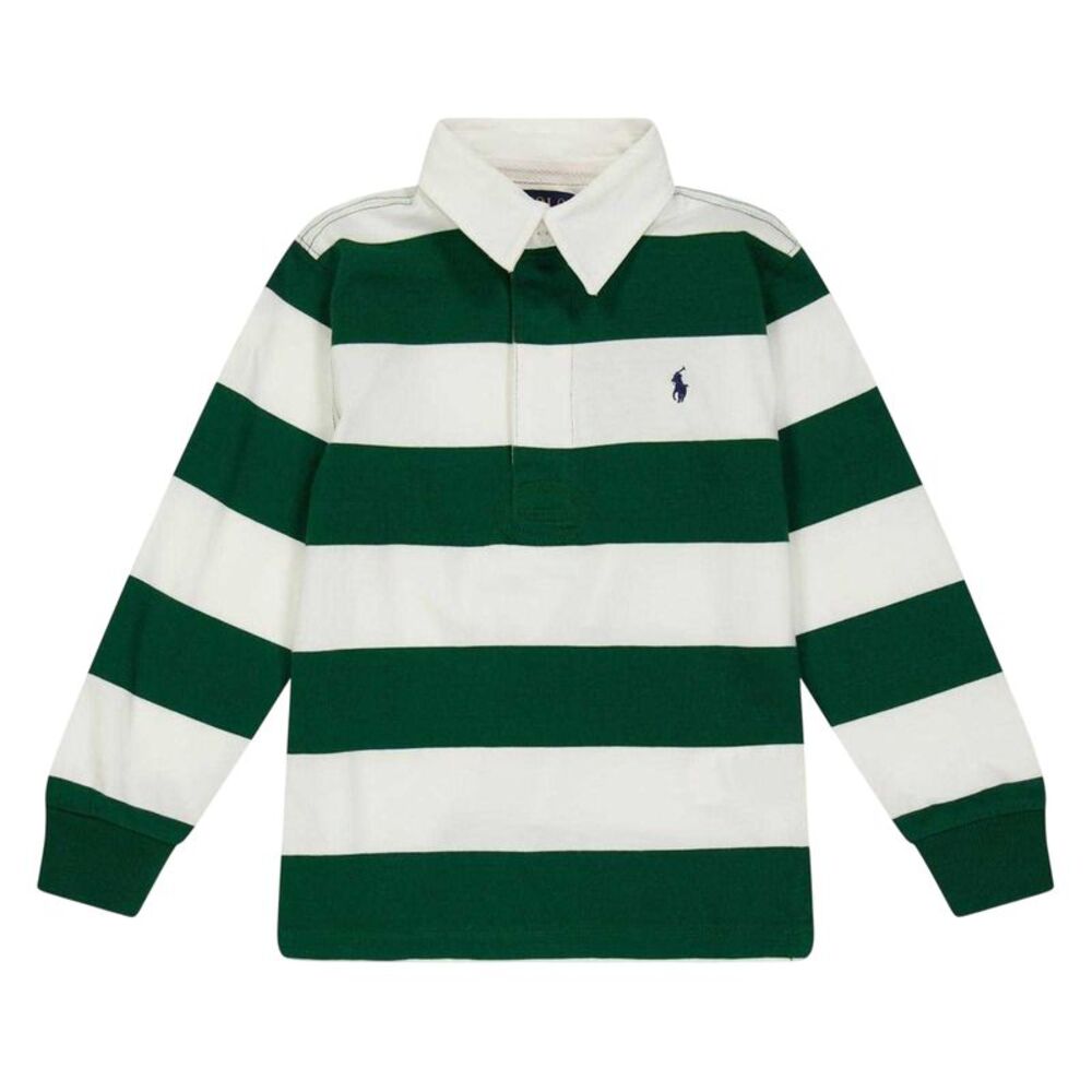 Ralph Lauren Boys Regular Long-Sleeved Rugby Polo Shirt / White/Forest